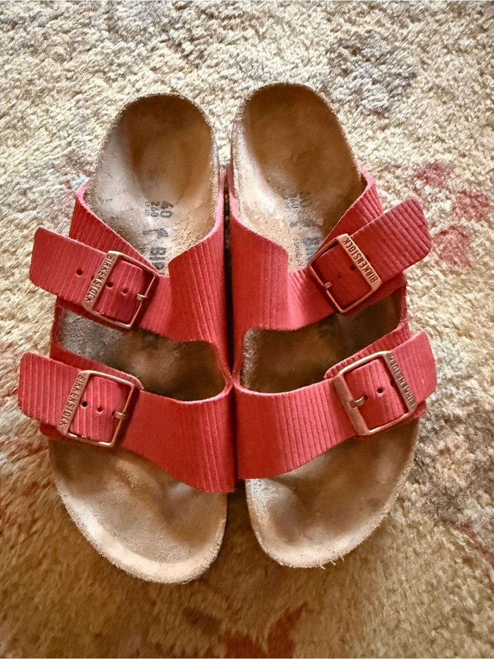 Birkenstock Red Ribbed Double-Buckle Slide